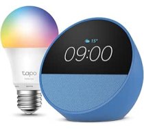 Echo Spot | Blau + Tapo L530EA (E27) Lampe, saderīga ar Amazon Alexa - Smart Home-Einsteigerpaket