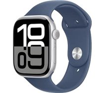 Apple Watch Series 10 [GPS, 46 mm] - Alumīnija korpuss sudraba krāsā ar sporta siksniņu, džinsa zila, M/L (Atjaunots)