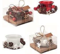 Ziemassvētku sveču komplekts ar 2 sarkanām svecēm ar rotājumu un 2 baltām svecēm stiklā dāvanu kastītē Adventes Ziemassvētki Ziemassvētki X-Mas