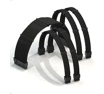 LINKUP - AVA 50 cm PSU kabeļa pagarinājums ar GPU apvalku, kas paredzēts datoram, ar kombinēto barošanas bloku | 1 x 24 P (20+4) | 2x 8 P (4+4) CPU | 2x 8 P (6+2) GPU komplekts | 500 mm - melns -