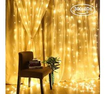 Uten Gaismas aizkars 3 x 3 m 300 LED pasaku gaismas LED logu siltā baltā krāsā USB akumulatora ūdensizturīgs Ziemassvētku apgaismojums iekštelpām ārā pusei dekorēšanai guļamistaba