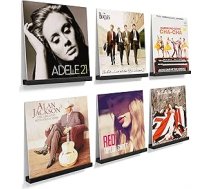 6 vinila plašu sienas stiprinājumu komplekts, koka vinila turētājs, vinila plauktu turētājs pie sienas, vinila sienas stiprinājums, plašu, CD, fotoalbumu un kolekciju izvietošanai (melns)