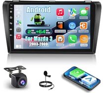2+64G Android auto radio Mazda 3 2003-2009 ar bezvadu Carplay un Android Car - 9 collu skārienjūtīgais radio ar WiFi GPS EQ 28 darbvirsmas tēmas + AHD aizmugures skata kamera un mikrofons