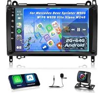 2G+64G Android Autoradio für Mercedes Benz Sprinter W906 W169 W245 W639 Vito Viano mit Wireless Carplay & Android Auto, 9 Zoll Touchscreen Radio mit WiFi, GPS Navigation, Bluetooth, FM RDS