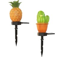 TOYANDONA 2 Stück Solar Gartenleuchte aus Wetterfestem Kunststoff Dekorative Außenbeleleuchtung mit Kaktus und Ananas Design für Terrasse Rasen und Garten
