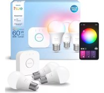Philips Hue viedā apgaismojuma sākumkomplekts ar 3 spuldzēm un tiltiņu, balta un krāsaina atmosfēra, E27 spuldzes, 806 lūmeni, 60 W, iekļauts tiltiņš, lietotnes vadība, saderīgs ar Alexa un Google Assistant