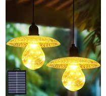 Saules apgaismojums ārtelpām, 2 saules lampu komplekts dārzam ar LED spuldzīti, karājas saules gaismas saules spuldzes ārtelpām, ūdensizturīgs saules apgaismojums balkona apgaismojumam ārpus telpām (2 gab.)
