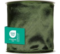 Halbach Seidenbänder Premium dāvanu lenta ar stiepļu malu, platums 100 mm, garums 25 m, Oeko-Tex 100 sertificēta lente, tafta lente, ražota Vācijā, krāsa: Tumši zaļa