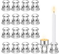 Stikla sveču turētājs, 18 vienību komplekts, 2-in-1 sveču turētājs, tapera svece, tējas gaismas turētājs, elegants mazs tapera sveču turētājs galda dekorēšanai, dekorēšanai mājās, dzīvojamā istabā, kāzās un kāzās.