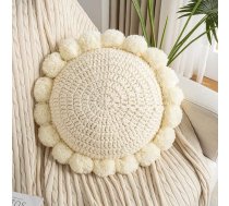 Apaļš Boho dekoratīvais spilvens 45 cm grīdas spilvens Tamborēts gudrs dekoratīvs dekoratīvs dīvānam Balts akcents spilvens gultai Spilvenu pārvalki un ieliktņi Aplis Chunky adīts dekoratīvs spilvens ar gudru Pompom Tassels Beige