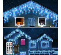 20 m 540 LED diodes Icicle Fairy Lights āra Ziemassvētku gaismas aizkars ar kontaktdakšu, Icicle Fairy Lights, Ziemassvētku apgaismojums, ūdensizturīgs ar 108 pilieniem āra, svētku, kāzu, zils + balts