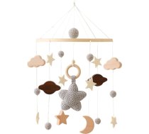 Bērnu gulta Mobile Baby Wind Chime, Mobile Baby Koka ar filca bumbiņām un mākoņiem Ornaments Bērnu istabas karājas gultas zvans Dāvana bērnu meitenēm vai zēniem, grabulis rotaļlieta (pelēks)
