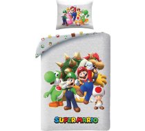 Super Mario gultasveļa 135 x 200 cm + 80 x 80 cm - ar Mario, Luidži, Rupiju, Peach, Wario un Yoshi - bērnu gultasveļas komplekts 2 gab., sega + spilvendrāna - vācu izmērs - mikrošķiedra