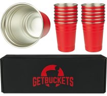 GetBuckets® alus kausu komplekts (12 gab.) Nerūsējošā tērauda trauku mazgājamā mašīnā mazgājams trauku mazgājamā mašīnā, atkārtoti lietojams, stabils, oriģinālo izmēru, sarkans, 16 oz / 473 ml