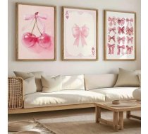 champracer Komplekts no 3 rozā plakātu komplekta bildes Guļamistabas plakātu estētiska telpu apdare Meitenes estētiska rozā tauriņš Cherry Sienas bildes bez rāmja (50 x 70 cm)