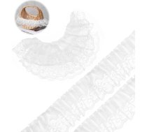10 metru mežģīņu lenta, dubultā slāņa kroku mežģīnes, RUFFLE mežģīņu lenta DIY šūšanai, amatniecībai, kāzu rotājumiem, kostīmu rotājumiem, dāvanu iesaiņošanai (balta)