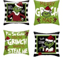 4 iepakojuma Ziemassvētku spilvenu pārvalki Stripe Grinch spilvenu pārvalki Decor Farmhouse Ziemas Ziemassvētku lauku saimniecības spilvenu pārvalki