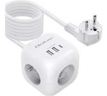 Power cube 6in1 pagarinātājs ar apgaismotu slēdzi | 3x ac | 2x usb | 1x usb-c pd 20w | balta | 2m kabelis