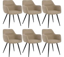 Dining Room Chairs Set of 6 Beige - Linen Fabric Upholstered Chairs with Armrests & Ergonomic Backrest - Comfortable Kitchen Chairs with Soft Cover & Robust Metal Legs for Dining Room & Living Room