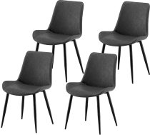 Garvis Dining Room Chairs, Set of 4, Upholstered Chairs with Seat Cushion, Artificial Fabric, Kitchen Chair, Living Room Chair, Dressing Table Chair, Ergonomic Chair (Grey)