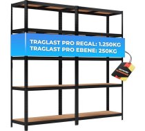 ALL Premium lieljaudas plauktu komplekts, 180 x 90 x 40 cm, melns, 1250 kg kravnesība, izturīgi 90 cm plati un 40 cm dziļi plaukti, piemēroti kā metāla plaukti pagrabā, ideāli plaukti garāžā