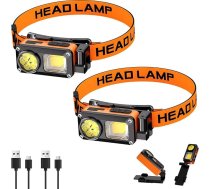 LED uzlādējams galvas lukturis, 2 gab. komplekts, 800 mAh super spilgts galvas lukturis, uzlādējams, ar 7 režīmiem, daudzfunkcionāls sensoru galvas lukturis, ūdensizturīgs, piedzīvojumu lukturis, USB uzlāde skriešanai, makšķerēšanai