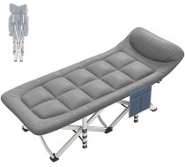Pārnēsājama saliekamā gulta ar matraci, stabila 68 cm plata viesu gulta pieaugušajiem, vietu taupošs dizains, lai pagulētu mājās un birojā, ērta, pelēka gulēšanas vieta mazām telpām.