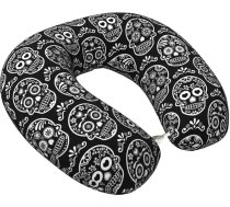 VOSERY Exotic Black White Line Totenkopf ceļojuma spilvens Memory Foam kakla spilvens, ērts ceļojuma kakla spilvens U formas, ceļojuma kakla spilvens gulēšanai, lidojumiem, automašīnā, mājās, birojā