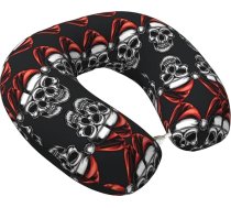 VOSERY Totenkopf Ziemassvētku vecīša cepure Ceļojuma spilvens Memory Foam kakla spilvens, ērts ceļojuma kakla spilvens U formas, ceļojuma kakla spilvens gulēšanai, lidojumiem, automašīnā, mājās, birojā