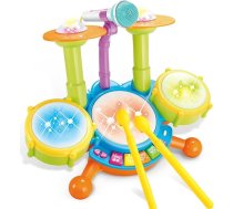 Bērnu bungas, rotaļlieta zīdaiņiem un bērniem vecumā no 1 līdz 3 gadiem, mūzikas instrumenti bērniem no 1 gada vecuma. Bērnu bungas ar 2 bungu paliktņiem, gaismas efektiem un mikrofonu, dzimšanas dienas dāvana zēniem un meitenēm