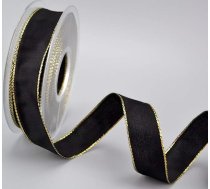 25 m x 25 mm Dekoratīvā lenta "Pasaka" Melna zelta stiepļu lenta ar lureksu Metāla dzijas lenta Zelta mala Sudraba mala Dāvanu lenta Ziemassvētku auduma lenta Metāliska spīdīga lenta