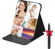 Portatīvs saliekamais spogulis 26 x 18 cm Grims ar pinceti Salokāms galda spogulis Super HD kompakts grims Melns PU ādas ceļojumu ceļojumu ceļojumu biroja rakstāmgalds Tualetes galds
