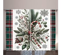 ABAKUHAUS Ziemassvētku lauku aizkars, rūtains Ziemassvētku ornaments, saldumi, guļamistabas aizkars ar cilpām un āķiem, 280 x 245 cm, sarkans, bēšs, zaļš, Vermilion Red