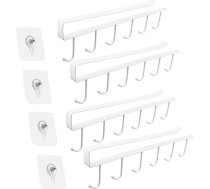4 krūzīšu turētāju komplekts, skapī ievietotais krūzīšu turētājs, bez urbšanas, uzglabāšanas āķi, āķi krūzīšu, tasīšu, vīna glāžu, virtuves piederumu uzglabāšanai, ar pašlīmējošām skrūvēm, ar 4 līmējošām skrūvēm (m