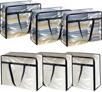 6 caurspīdīgi drēbju uzglabāšanas maisi, 40L salokāmas plastmasas uzglabāšanas kastes ar pastiprinātu rokturi, garderobes organizators, pārcelšanās somas, griestu organizators bēniņiem, skapis