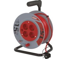 EMOS - Kabeļa spole 15 m - 4 Schuko kontaktligzdas - 230 V, 10 A, 2300 W - augstas kvalitātes PVC izolācija - H05VV-F3G 1,0 mm2 - aizsardzība pret pārkaršanu, spoles bremze - IP20 lietošanai telpās