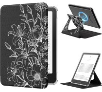 MoKo 360° rotējošs futrālis 7 collu eBook Reader 12th Generation 2024, caurspīdīgs aizmugurējais noņemams magnētiskais aizsargvāciņš ar automātisko modināšanas/miega režīmu, nav paredzēts TCL Remarkable Kobo, Line Flower