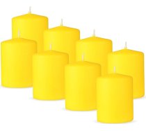 Pillar Candles Pack of 8 Yellow Size Diametrs 7 x 8 cm Wax Candles Long Burning Time up to 20 Hours Unscented Pillar Candles Daudzas krāsas / izmēri