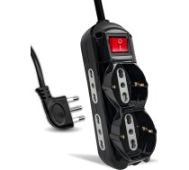 V-TAC elektriskā daudzfunkcionālā rozete melna 6 rozetes ar slēdzi un 1,5 m kabeli - 3 sānu rozetes 10/16A Bypass un 3 priekšējās rozetes 10/16A Bypass Shuko - strāvas pagarinātājs mājai