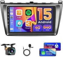 Hikity 4 + 64 GB Auto radio Android 15 priekš Mazda 6 2007-2012 ar 9 collu skārienekrānu, radio ar bezvadu Carplay Android auto FM/RDS radio BT GPS WiFi SWC 32EQ atpakaļgaitas kamera + mikrofons