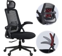 Ergonomisks mājas biroja krēsls CAPTAIN, izturīga tērauda pamatne, atlokāmi roku balsti, regulējams jostas balsts, elpojošs tīklveida atzveltne, ērts sēdekļa spilvens, rakstāmgalda krēsls (melns)