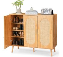 Koka apavu skapis HOKEEPER, šauras divviru durvis (87 x 40 x 100 cm), kurpju skapis, kurpju skapis līdz 24 apavu pāriem, kurpju kumode ar metāla kājām, balta un brūna, priekšnams
