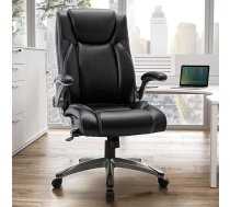 COLAMY Ergonomisks biroja krēsls, ergonomisks biroja 360° grozāms krēsls birojam, vadības krēsls ar augstu atzveltni, rakstāmgalda krēsls, ādas krēsls ar regulējamu slīpuma slēgšanu, melns