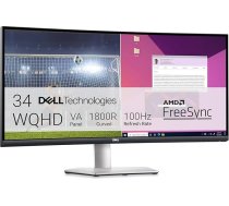 Dell S3423DWC 34 collu, WQHD (3440 x 1440), 21:9, 1800R izliekts monitors, 100 Hz, VA, 4 ms, AMD FreeSync, 99% sRGB, iebūvēti skaļruņi, USB-C, 2 x HDMI, 3 x USB