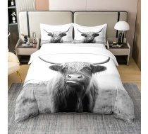 100 % mazgātas kokvilnas Highland Cowland sega segu segums kovbojam Cowgirl, fermas dzīvnieku piena gultas komplekts 135 x 200 cm, smieklīgs, mīlīgs govs segas segums, savvaļas dzīvnieku fermas dzīvnieku gultas komplekti ar 1 spilvendrānu