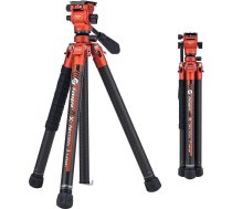 Fotopro Oglekļa šķiedras ceļojumu statīvs 1 kg Ultralight 154 cm Pārnēsājams kompakts ceļojumu video statīvs kamerai DSLR, maksimālā slodze 5 kg, X-Aircross 3 Lite Video Orange