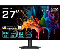 Gigabyte MO27Q28G 27 collu OLED QHD spēļu monitors - 2560 x 1440, 280 Hz, 0,03 ms, 335 cd/m², Display HDR True Black 500, HDMI 2.1, DisplayPort 1.4