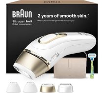 Braun IPL Silk-expert Pro 5 - IPL ierīces matiņu noņemšanai, pastāvīga un nesāpīga matiņu noņemšana mājas apstākļos - korpuss ar Gillette Venus skuvekli, 4 pielikumi, izstrādāts Vācijā - PL5342, balts/zelts