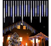 Āra Ziemassvētku apgaismojums, Meteor Shower Lights, 20 spirālveida caurulītes (50-30 cm, 720 LED), 6,65 m apgaismots garums, ūdensizturīgas sniega gaismas Ziemassvētku rotājumiem ārā, eglīšu logiem (balts/zils)