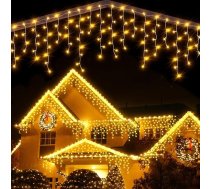 Icicle Fairy Lights āra apgaismojums 15 m, 594 LED Ziemassvētku apgaismojums ārā silti balta ar tālvadības pulti, pasaku gaismas āra jauda ar taimeri 8 režīmi, ūdensizturīgs balkona logu mājas Ziemassvētki